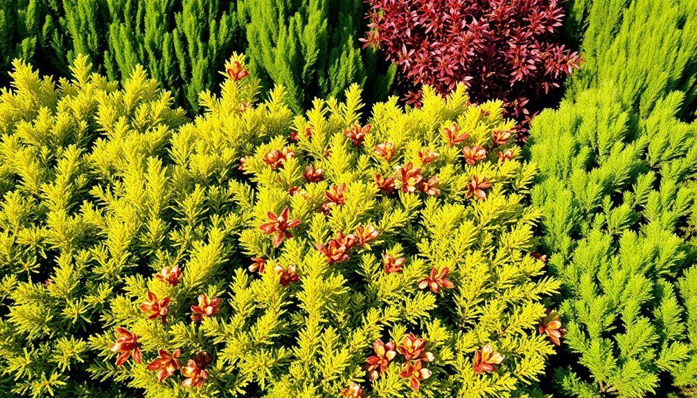 evergreen hedges with color