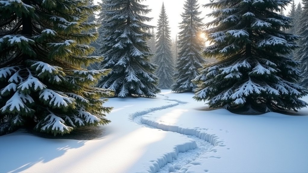 snow blocking windbreak trees
