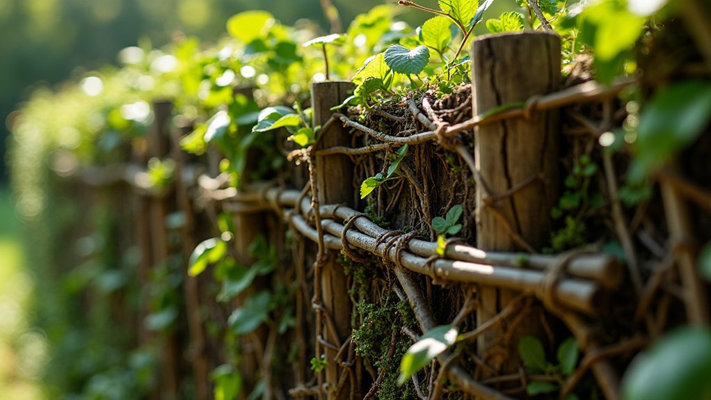 stakes and bindings secure hedge