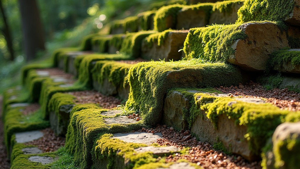 tiered moss stone walls
